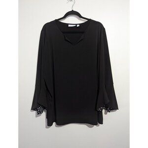 Susan Graver Womens 2X Liquid Knit V Neck Tunic Polka Dot Bell Sleeve